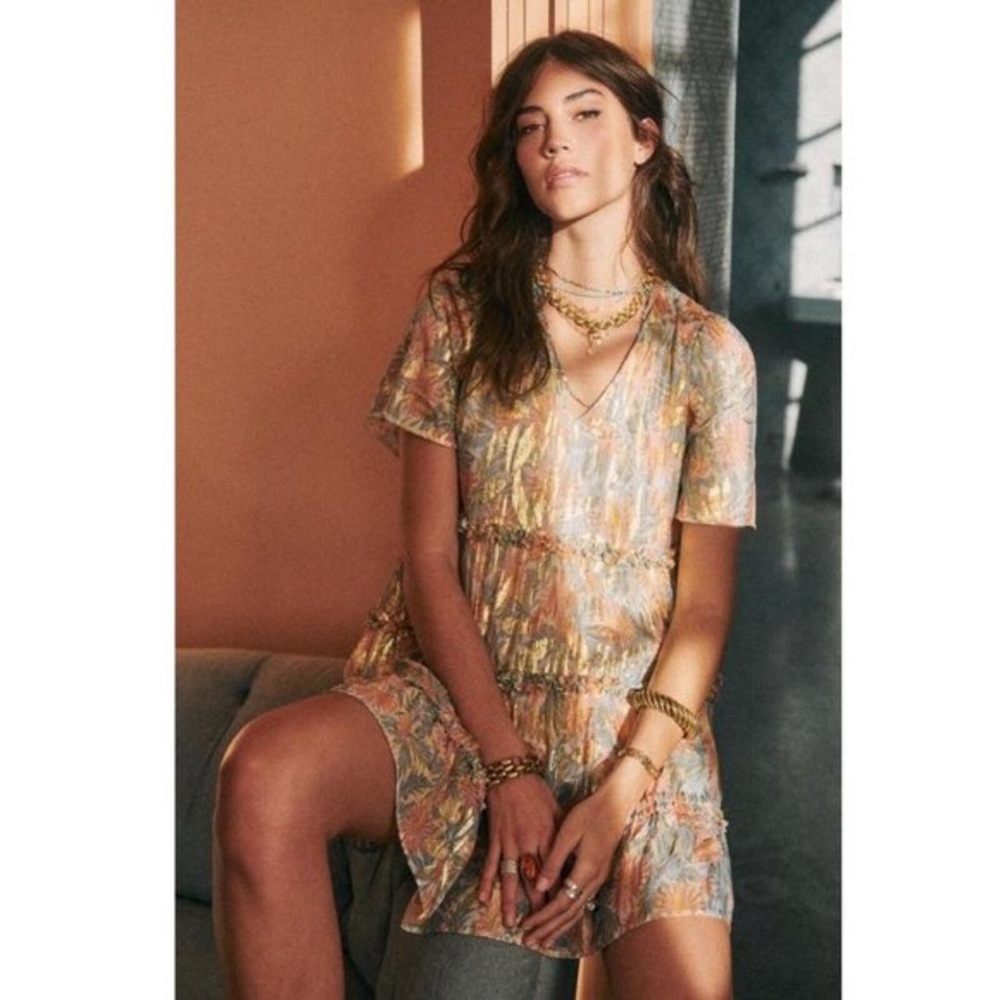 Sezane Laureline Dress Mini Jungle Printaniere Silk Floral Size 36 US 4